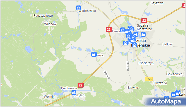 mapa Brzoza gmina Strzelce Krajeńskie, Brzoza gmina Strzelce Krajeńskie na mapie Targeo