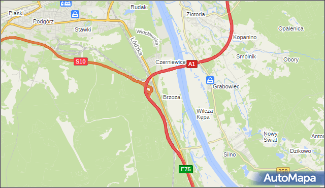 mapa Brzoza gmina Wielka Nieszawka, Brzoza gmina Wielka Nieszawka na mapie Targeo