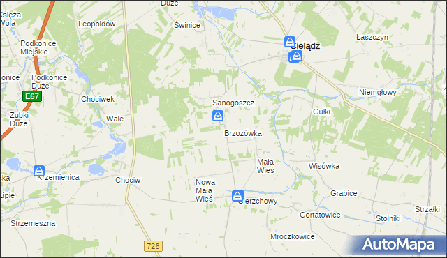 mapa Brzozówka gmina Cielądz, Brzozówka gmina Cielądz na mapie Targeo
