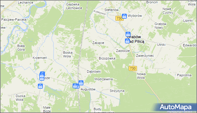 mapa Brzozówka gmina Grabów nad Pilicą, Brzozówka gmina Grabów nad Pilicą na mapie Targeo