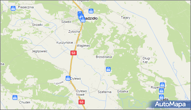 mapa Brzozówka gmina Kadzidło, Brzozówka gmina Kadzidło na mapie Targeo