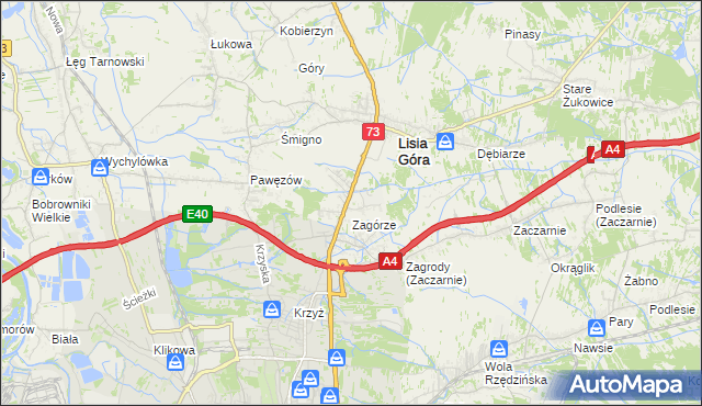 mapa Brzozówka gmina Lisia Góra, Brzozówka gmina Lisia Góra na mapie Targeo