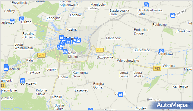 mapa Brzozówka gmina Wolbrom, Brzozówka gmina Wolbrom na mapie Targeo