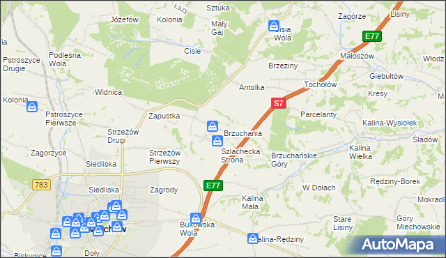 mapa Brzuchania, Brzuchania na mapie Targeo
