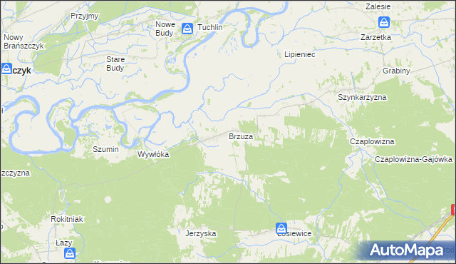 mapa Brzuza gmina Łochów, Brzuza gmina Łochów na mapie Targeo