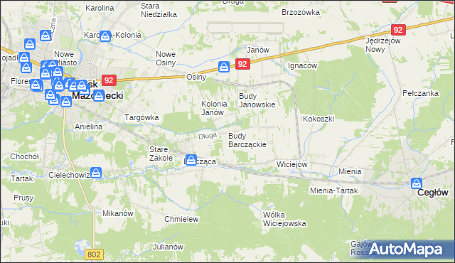 mapa Budy Barcząckie, Budy Barcząckie na mapie Targeo