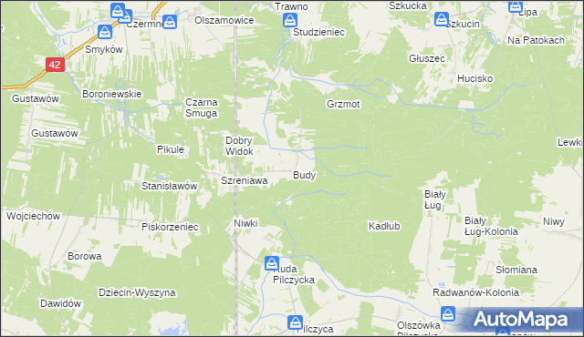 mapa Budy gmina Fałków, Budy gmina Fałków na mapie Targeo