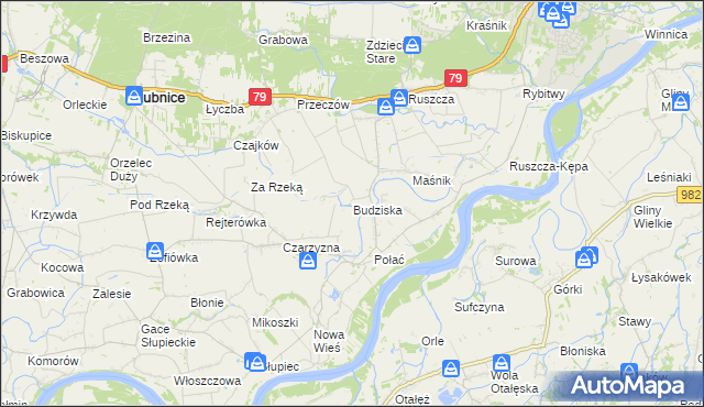 mapa Budziska gmina Łubnice, Budziska gmina Łubnice na mapie Targeo
