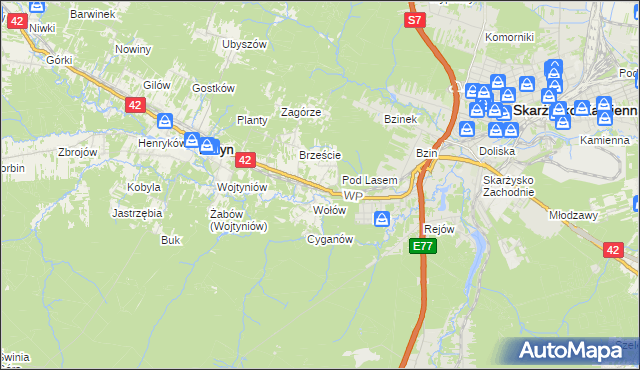 mapa Bugaj gmina Bliżyn, Bugaj gmina Bliżyn na mapie Targeo