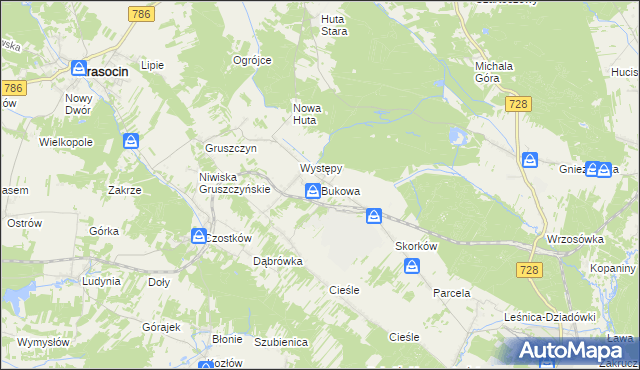 mapa Bukowa gmina Krasocin, Bukowa gmina Krasocin na mapie Targeo