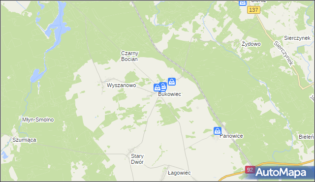 mapa Bukowiec gmina Międzyrzecz, Bukowiec gmina Międzyrzecz na mapie Targeo