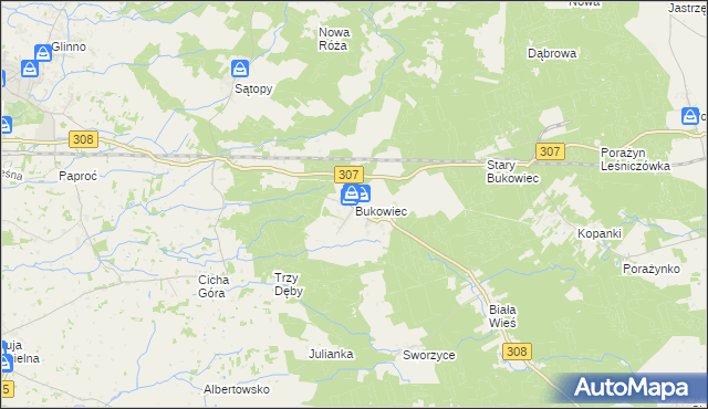 mapa Bukowiec gmina Nowy Tomyśl, Bukowiec gmina Nowy Tomyśl na mapie Targeo
