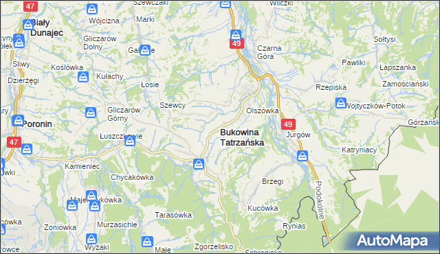 mapa Bukowina Tatrzańska, Bukowina Tatrzańska na mapie Targeo