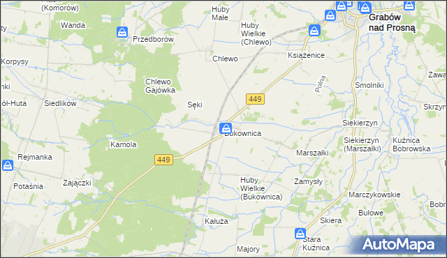 mapa Bukownica gmina Grabów nad Prosną, Bukownica gmina Grabów nad Prosną na mapie Targeo