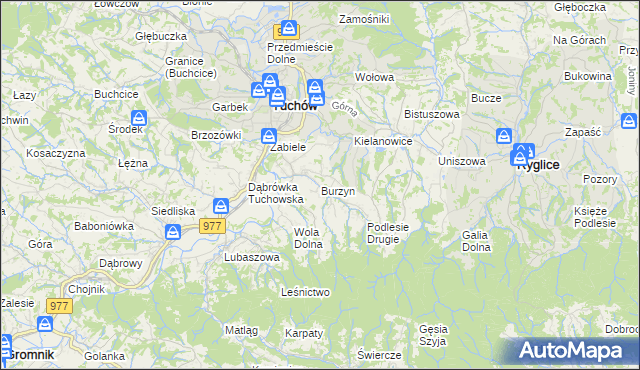mapa Burzyn gmina Tuchów, Burzyn gmina Tuchów na mapie Targeo