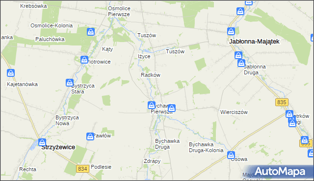 mapa Bychawka Trzecia, Bychawka Trzecia na mapie Targeo