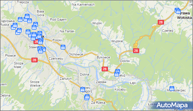 mapa Bykowce, Bykowce na mapie Targeo