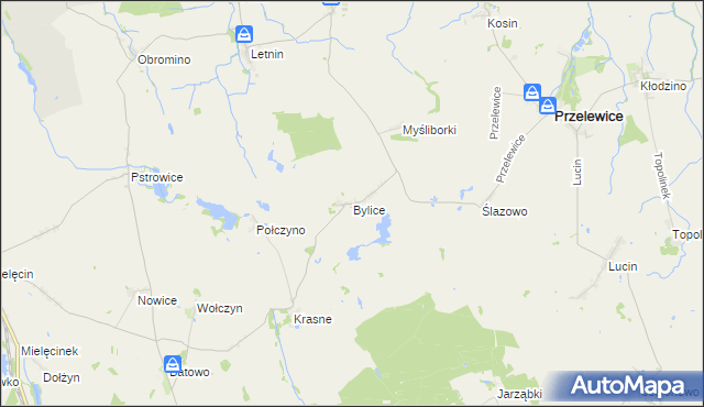mapa Bylice gmina Przelewice, Bylice gmina Przelewice na mapie Targeo