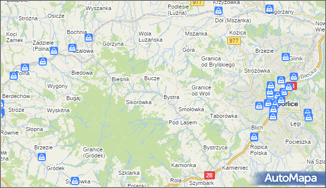 mapa Bystra gmina Gorlice, Bystra gmina Gorlice na mapie Targeo