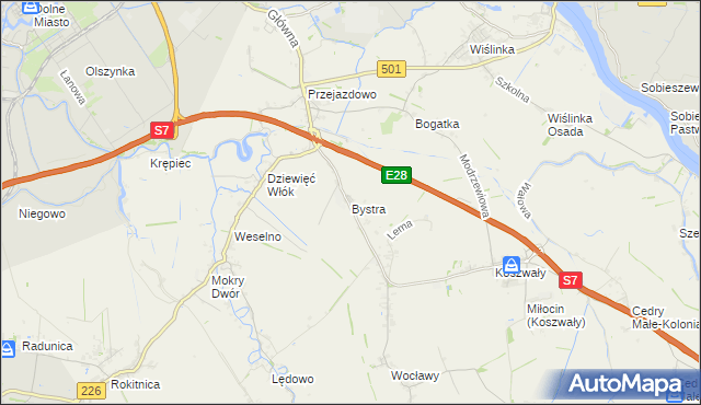 mapa Bystra gmina Pruszcz Gdański, Bystra gmina Pruszcz Gdański na mapie Targeo