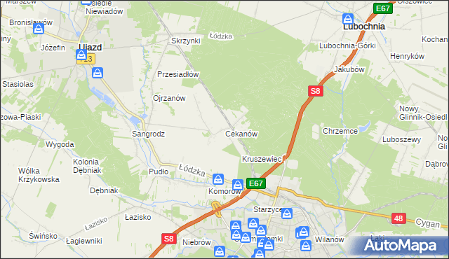 mapa Cekanów gmina Tomaszów Mazowiecki, Cekanów gmina Tomaszów Mazowiecki na mapie Targeo