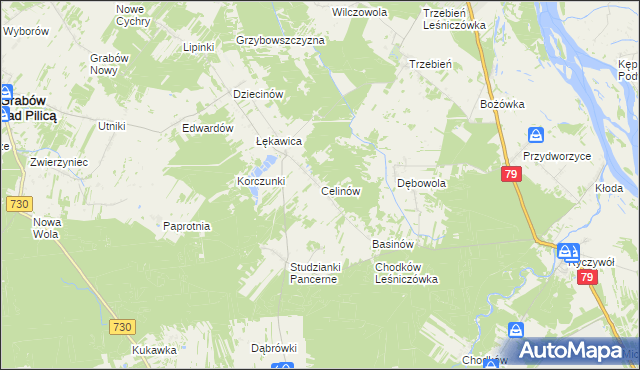 mapa Celinów gmina Grabów nad Pilicą, Celinów gmina Grabów nad Pilicą na mapie Targeo