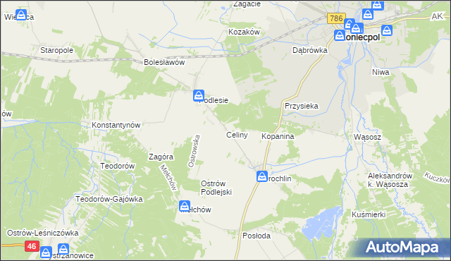 mapa Celiny gmina Lelów, Celiny gmina Lelów na mapie Targeo