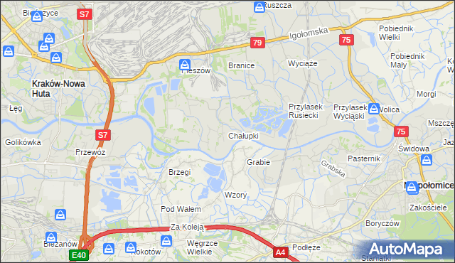 mapa Chałupki gmina Kraków, Chałupki gmina Kraków na mapie Targeo