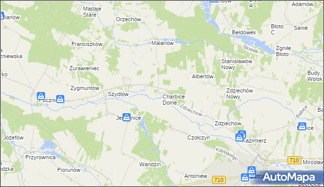 mapa Charbice Dolne, Charbice Dolne na mapie Targeo