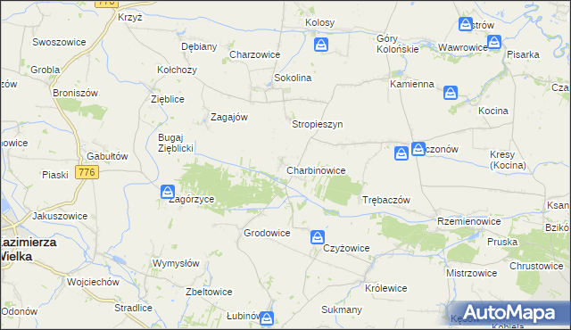 mapa Charbinowice, Charbinowice na mapie Targeo