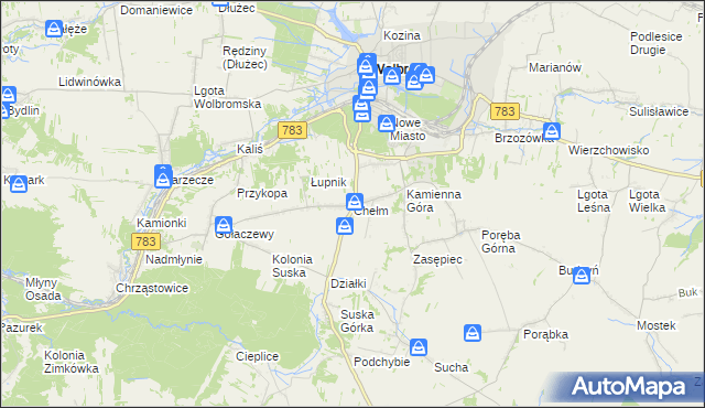 mapa Chełm gmina Wolbrom, Chełm gmina Wolbrom na mapie Targeo
