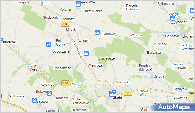 mapa Chmielarze gmina Skała, Chmielarze gmina Skała na mapie Targeo