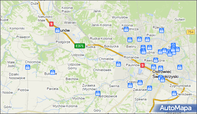 mapa Chmielów gmina Bodzechów, Chmielów gmina Bodzechów na mapie Targeo