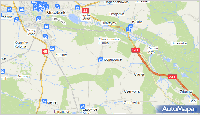 mapa Chocianowice gmina Lasowice Wielkie, Chocianowice gmina Lasowice Wielkie na mapie Targeo