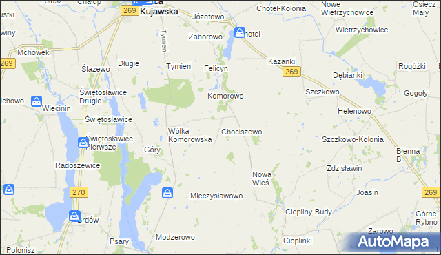 mapa Chociszewo gmina Izbica Kujawska, Chociszewo gmina Izbica Kujawska na mapie Targeo