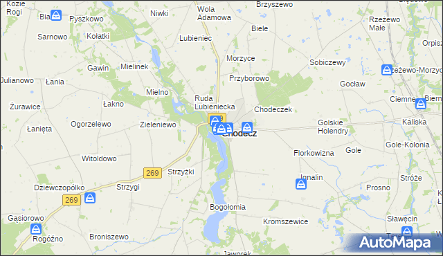 mapa Chodecz powiat włocławski, Chodecz powiat włocławski na mapie Targeo