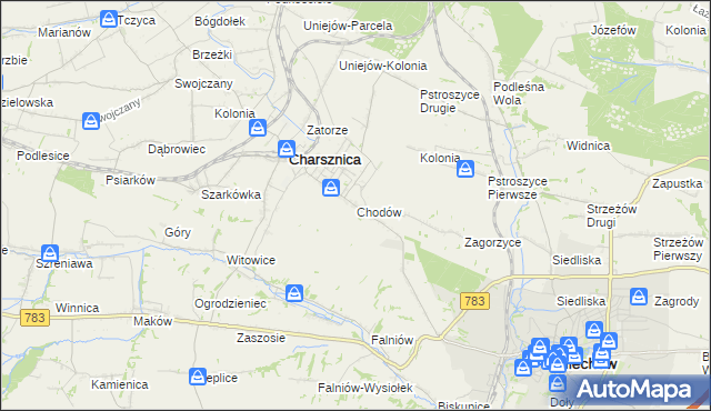 mapa Chodów gmina Charsznica, Chodów gmina Charsznica na mapie Targeo