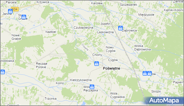 mapa Choiny gmina Poświętne, Choiny gmina Poświętne na mapie Targeo
