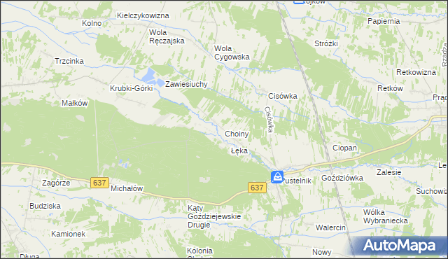 mapa Choiny gmina Stanisławów, Choiny gmina Stanisławów na mapie Targeo