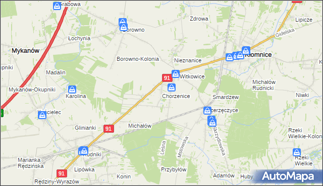 mapa Chorzenice gmina Kłomnice, Chorzenice gmina Kłomnice na mapie Targeo