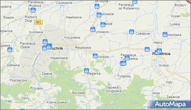 mapa Chorzów gmina Roźwienica, Chorzów gmina Roźwienica na mapie Targeo