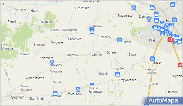 mapa Chotów gmina Mokrsko, Chotów gmina Mokrsko na mapie Targeo