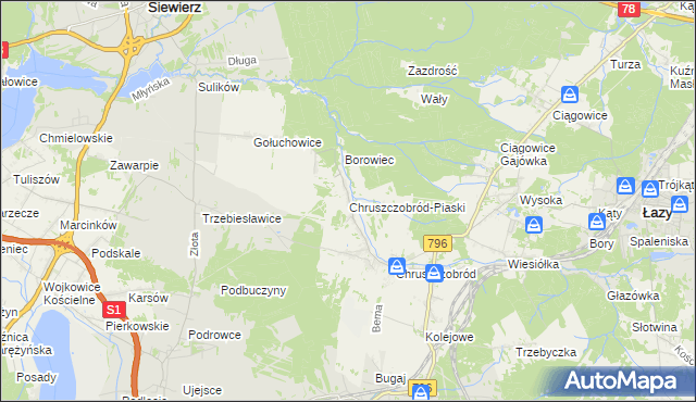 mapa Chruszczobród-Piaski, Chruszczobród-Piaski na mapie Targeo