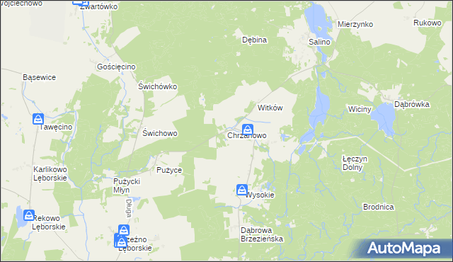 mapa Chrzanowo gmina Łęczyce, Chrzanowo gmina Łęczyce na mapie Targeo