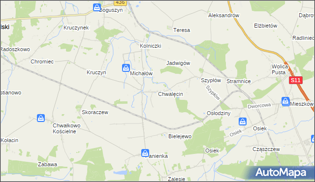 mapa Chwalęcin gmina Nowe Miasto nad Wartą, Chwalęcin gmina Nowe Miasto nad Wartą na mapie Targeo