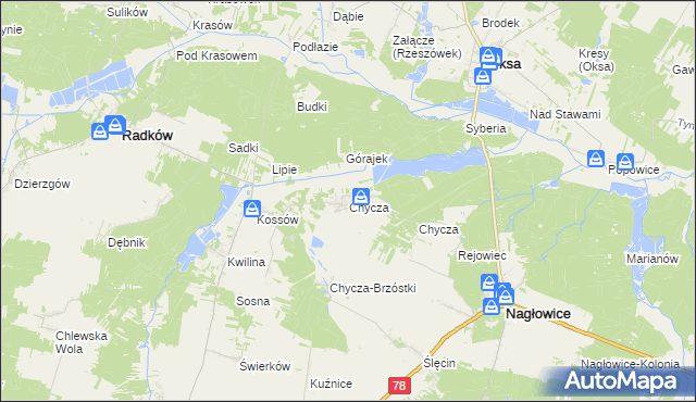 mapa Chycza, Chycza na mapie Targeo