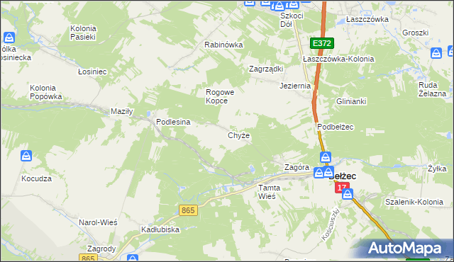 mapa Chyże gmina Bełżec, Chyże gmina Bełżec na mapie Targeo