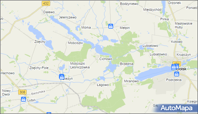 mapa Cichowo gmina Krzywiń, Cichowo gmina Krzywiń na mapie Targeo