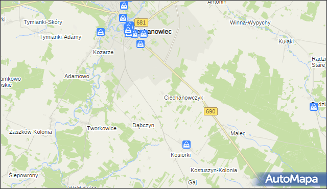 mapa Ciechanowczyk, Ciechanowczyk na mapie Targeo