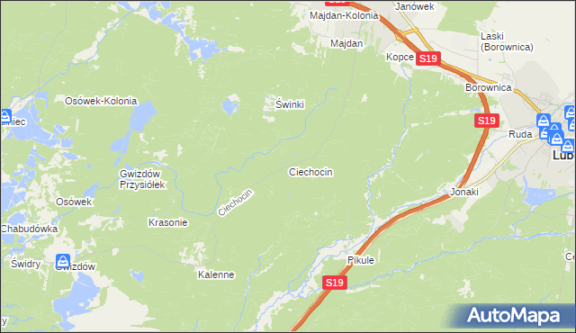 mapa Ciechocin gmina Modliborzyce, Ciechocin gmina Modliborzyce na mapie Targeo